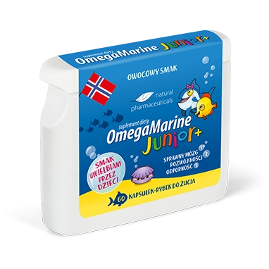 Natural Pharmaceuticals OmegaMarine Junior+™ Zdjęcie opakowania próbnego OmegaMarine Junior+™
